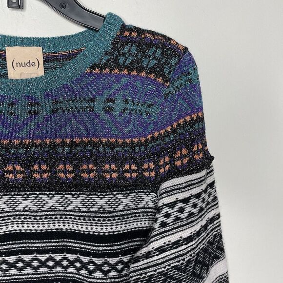 (nude) Sweater Women IT 42 US Medium Fair Isle Virgin Wool Blend Metallic Detail - Picture 4 of 11